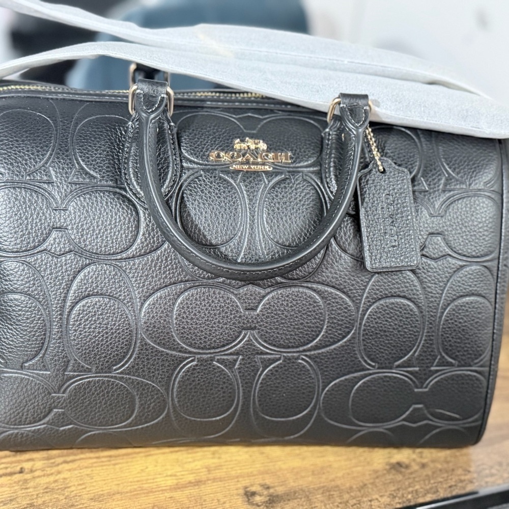 Coach Black Signature Leather Large Rowan
